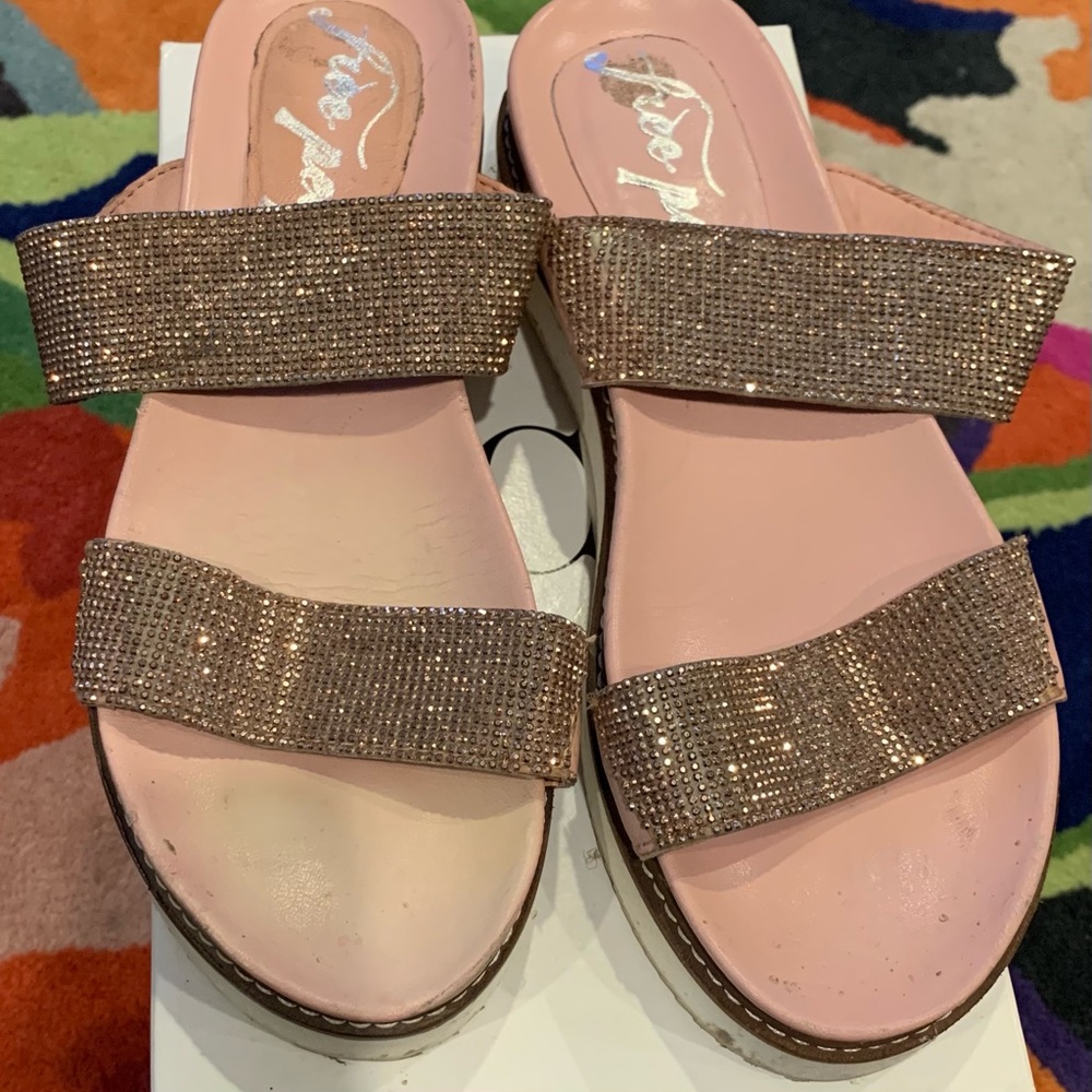 Free People Slide Sandals Pink Sparkle